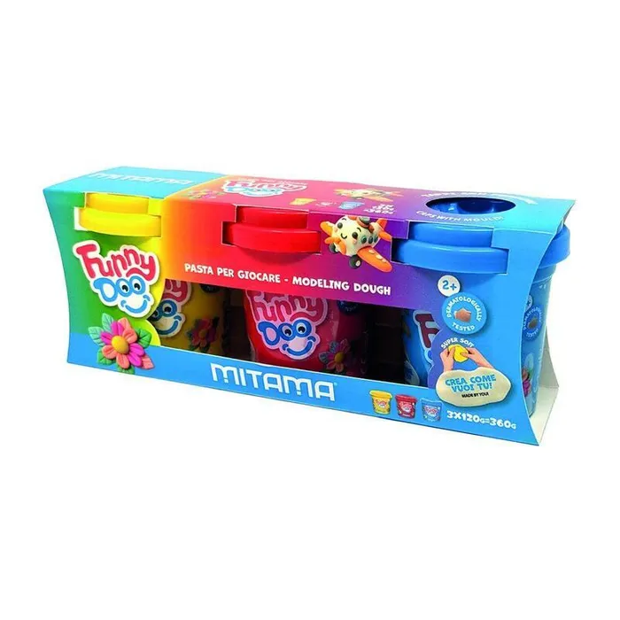Hlavný obrázok produktu Modelína FUNNY DOO, sada 3 barvy, 3x120 g, červená, modrá, žlutá, MITAMA 63848