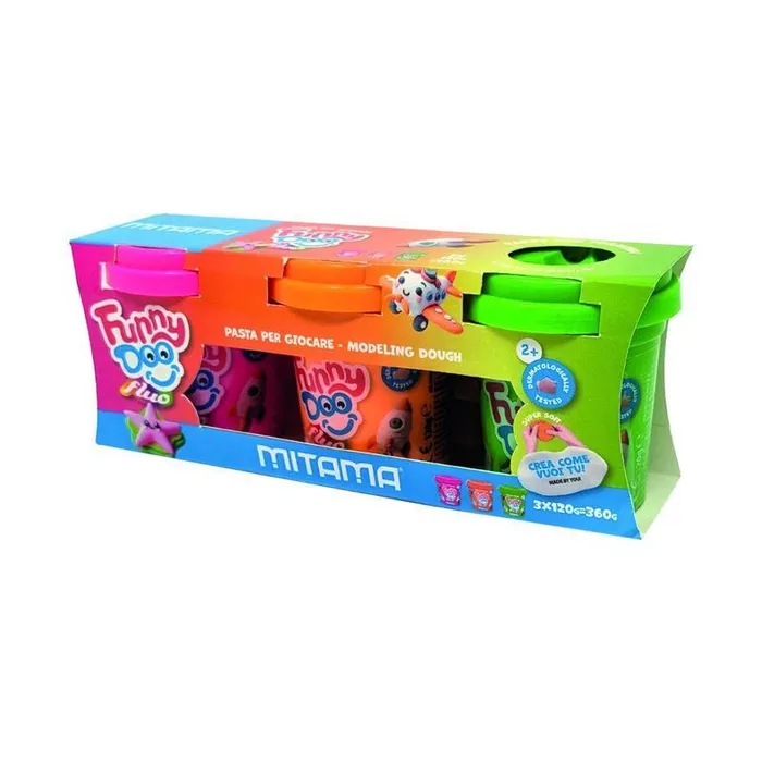 Hlavný obrázok produktu Modelína FUNNY DOO, sada 3 nenonové barvy, 3x120 g, oranžová, růžová, zelená, MITAMA 63849