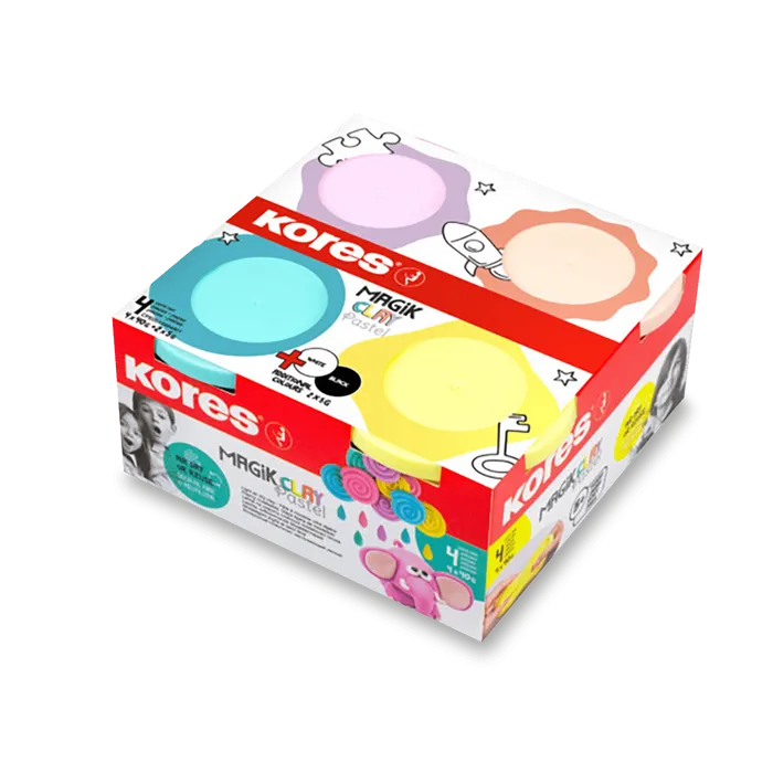 Hlavný obrázok produktu Modelovací hmota Kores Magik Clay pastelové barvy, 4 x 160g