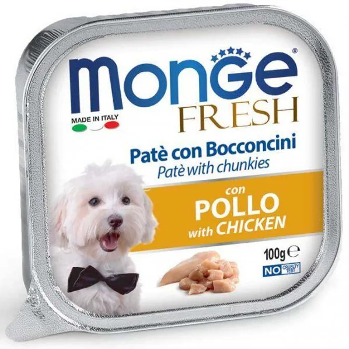 Hlavný obrázok produktu MONGE FRESH - paštika a kousky s kuřecím 100 g pro psy