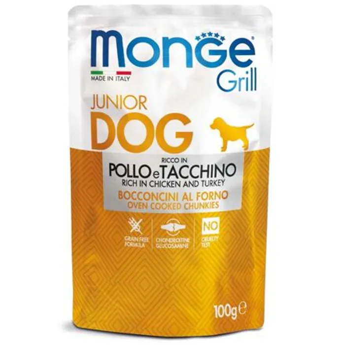Hlavný obrázok produktu MONGE GRILL JUNIOR kapsička kuřecí s krůtou pro štěňata 100 g