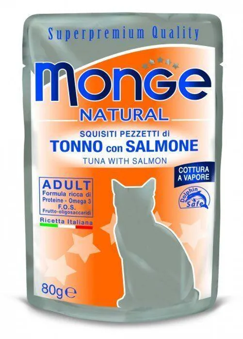 Hlavný obrázok produktu MONGE NATURAL kapsička tuňák v želé s lososem pro kočky 80 g