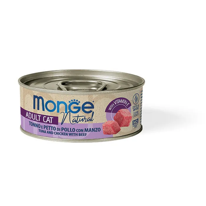 Hlavný obrázok produktu MONGE NATURAL tuňák s kuřecími prsy a hovězím pro kočky 80 g