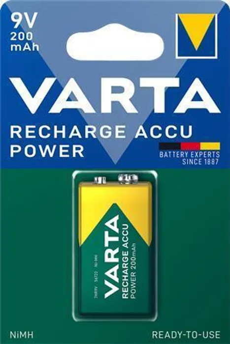 Hlavný obrázok produktu Nabíjecí baterie, 9V, 1x200 mAh, přednabité, VARTA "Power Accu"