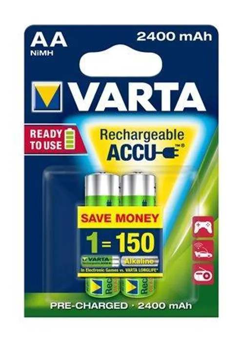 Hlavný obrázok produktu Nabíjecí baterie, AA (tužková), 2x2500 mAh, přednabité, VARTA "Power Accu"