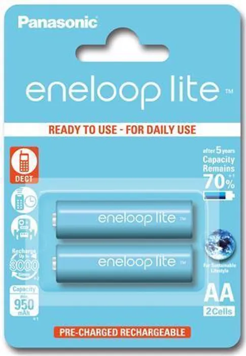 Hlavný obrázok produktu Nabíjecí baterie, AA (tužková), 2x950 mAh, PANASONIC "Eneloop Lite"