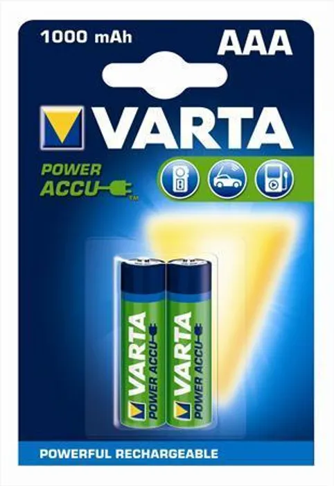 Hlavný obrázok produktu Nabíjecí baterie, AAA (mikrotužková), 2x1000 mAh, VARTA "Power Accu"