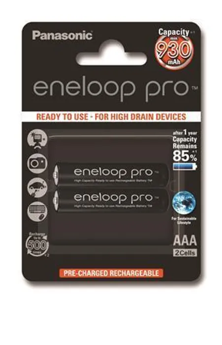 Hlavný obrázok produktu Nabíjecí baterie, AAA (mikrotužková), 2x930 mAh, PANASONIC "Eneloop PRO"