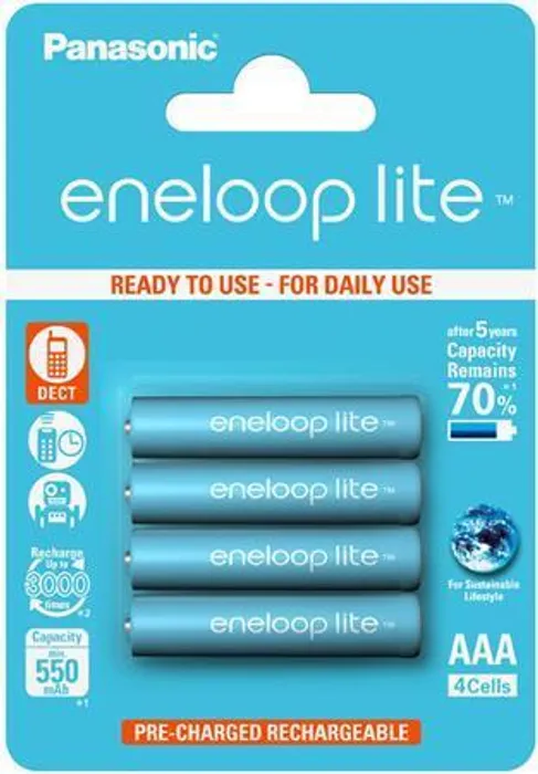 Hlavný obrázok produktu Nabíjecí baterie, AAA (mikrotužková), 4x550 mAh, PANASONIC "Eneloop Lite"