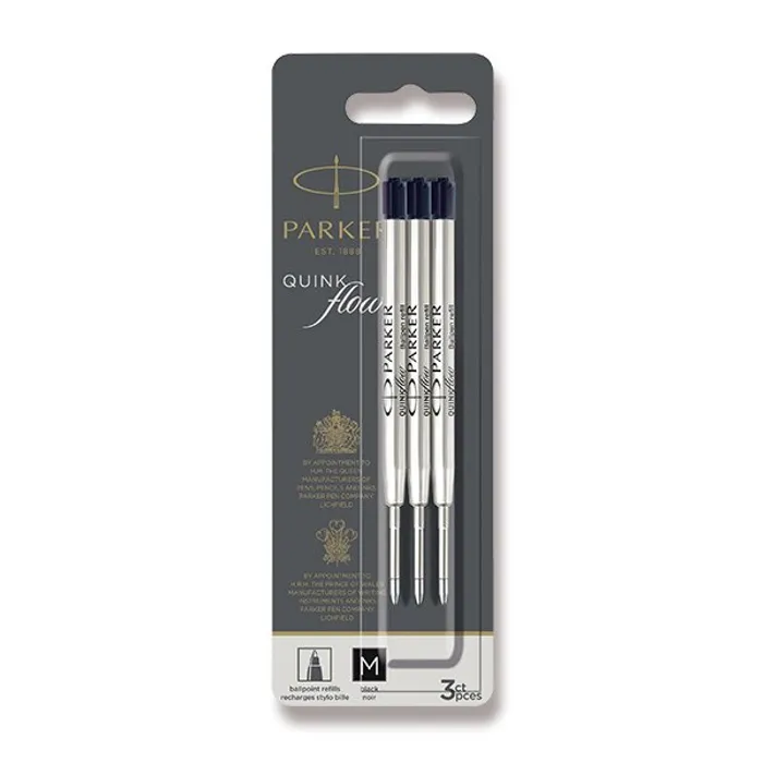 Hlavný obrázok produktu Náplň Parker QuinkFlow do kuličkové tužky M, černá, 3 ks