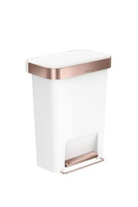 Hlavný obrázok produktu Nášlapný odpakový koš, bílá s růžovým zlatem, 45 l, plast, SIMPLEHUMAN