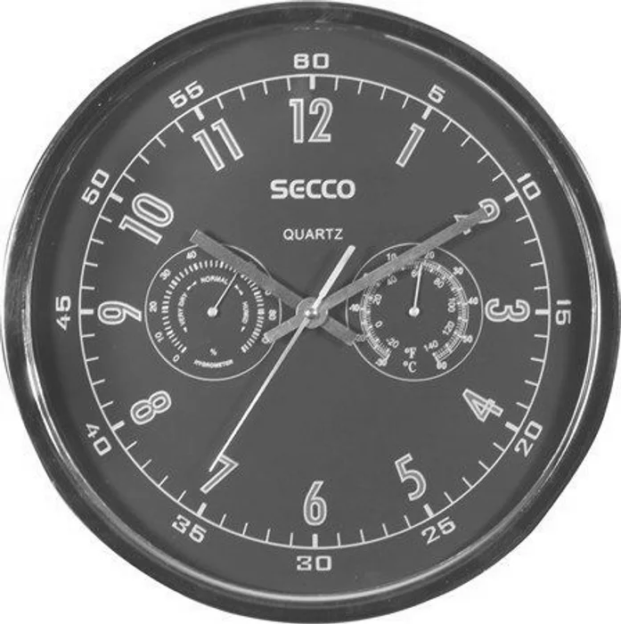 Hlavný obrázok produktu Nástěnné hodiny, chrom, 30 cm, hygrometer, teploměr, SECCO