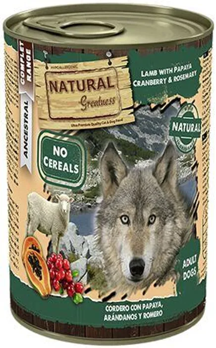 Hlavný obrázok produktu Natural Greatness jehněčí, papaya, brusinky, konzerva pro psy 400 g