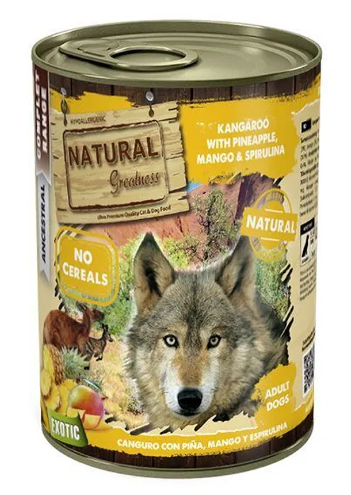 Hlavný obrázok produktu Natural Greatness klokan, ananas, mango, spirulina - EXOTIC konzerva pro psy 400 g