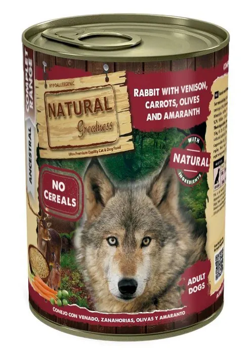 Hlavný obrázok produktu Natural Greatness králík, zvěřina, mrkev, olivy, amarant konzerva pro psy 400 g