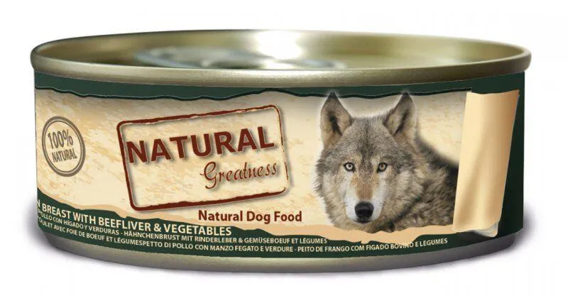 Hlavný obrázok produktu Natural Greatness kuřecí prsa, hovězí játra, zelenina, konzerva pro psy 156 g