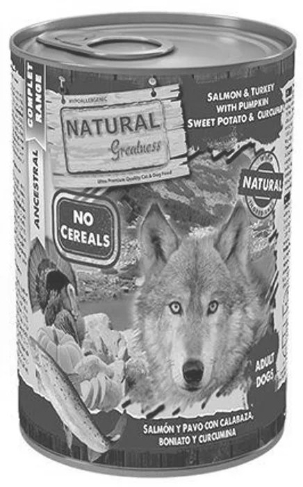 Hlavný obrázok produktu Natural Greatness losos, krůta, dýně, sladký brambor, konzervy pro psy 400 g