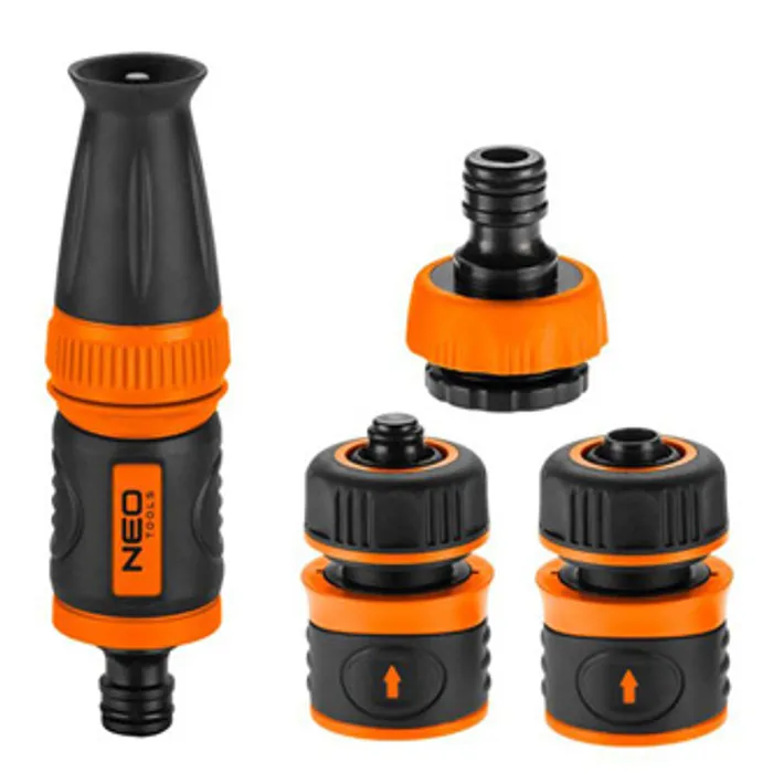 Hlavný obrázok produktu NEO TOOLS sada rozprašovač, 2 rychlospojky přípojka na kohoutek, 1/2", oranžovo-černá, 15