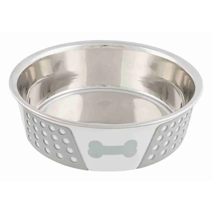 Hlavný obrázok produktu Nerezová miska se silikonovým opláštěním, bílo/šedá 0,4 l/ o 14 cm