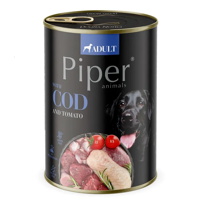Hlavný obrázok produktu NEW PIPER s treskou a rajčaty, konzerva pro psy 400 g