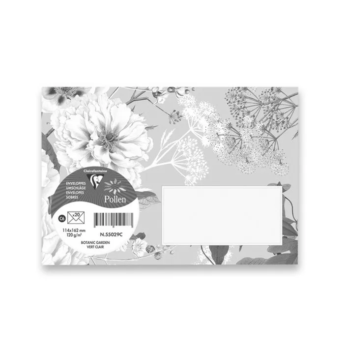 Hlavný obrázok produktu Obálka Clairefontaine Botanic Garden C6, olizová, 20 ks sv. zelená