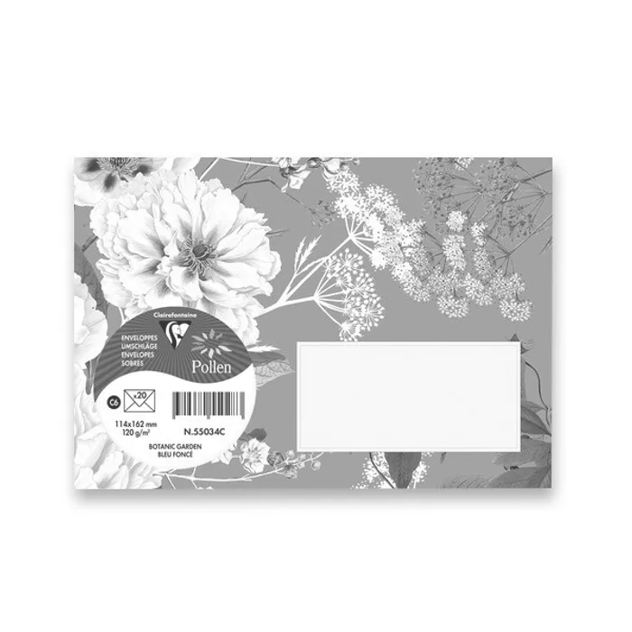 Hlavný obrázok produktu Obálka Clairefontaine Botanic Garden C6, olizová, 20 ks tm. modrá