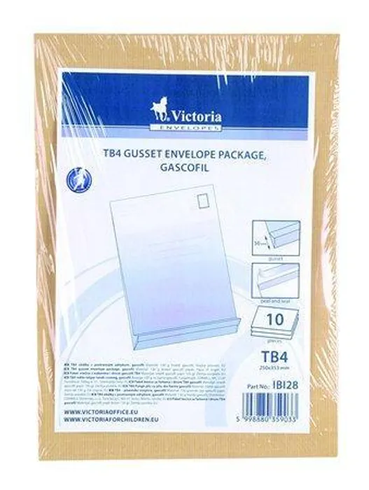 Hlavný obrázok produktu Obálka, TB4, samolepicí, 50 mm silná, balení 10 ks, VICTORIA, hnědá