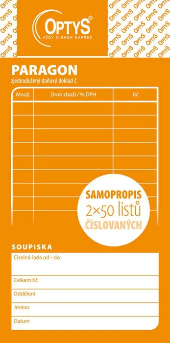 Hlavný obrázok produktu Obchodní paragon, samopropisovací číslovaný, 2 x 50 listů 1089