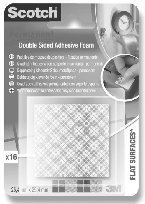 Hlavný obrázok produktu Oboustranně lepicí pěnové čtverečky 3M Scotch Permanent čtverečky 25,5 x 25,4 mm, 16 ks