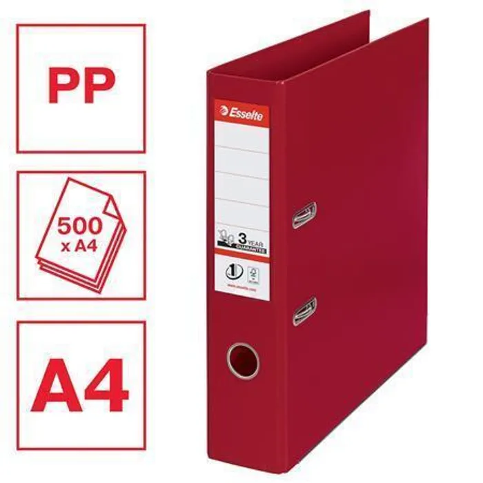 Hlavný obrázok produktu Pákový pořadač "Standard", ochranné spodní kování, bordó, 75 mm, A4, PP, ESSELTE