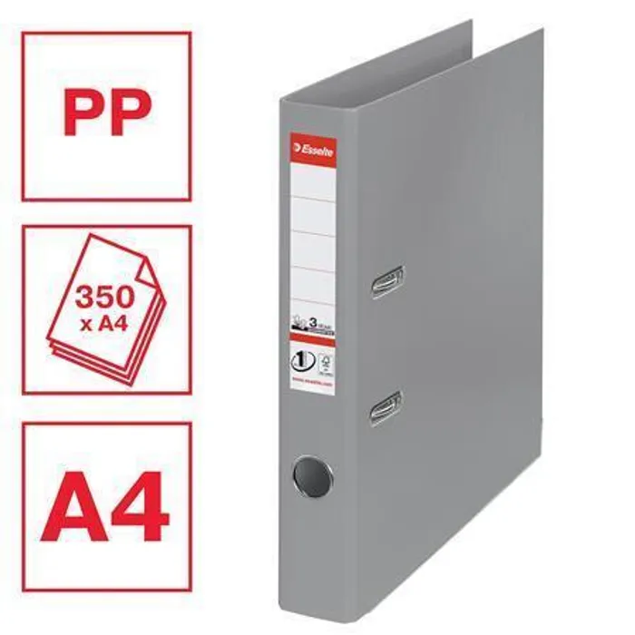 Hlavný obrázok produktu Pákový pořadač "Standard", ochranné spodní kování, šedá, 50 mm, A4, PP, ESSELTE