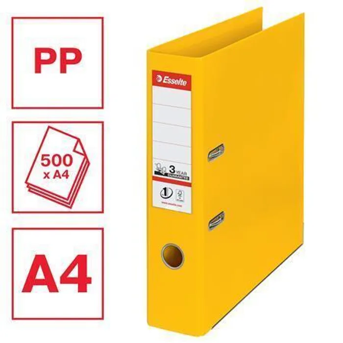 Hlavný obrázok produktu Pákový pořadač "Standard", ochranné spodní kování, žlutá, 75 mm, A4, PP, ESSELTE