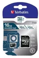 Pamäťová karta, microSDHC, 16 GB, Class 10 UHS I, s adaptérom, VERBATIM „PRO“