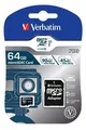 Pamäťová karta, microSDXC, 64GB, Class 10 USH-I, s adaptérom, VERBATIM PRO