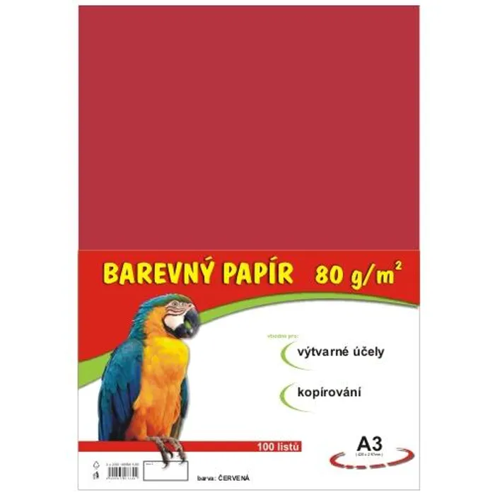 Hlavný obrázok produktu papír pro výtvarnou výchovu A3/100/80g červený