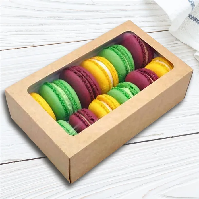 Hlavný obrázok produktu Papírová krabička EKO na makronky 180x55x55 mm hnědá s okénkem [50 ks]