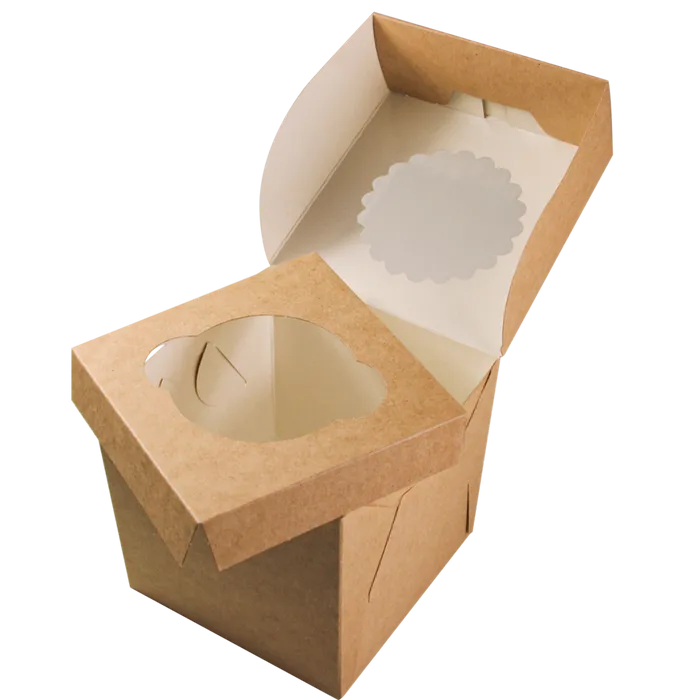 Hlavný obrázok produktu Papírová krabička EKO na muffiny 100x100x100 mm hnědá s okénkem [25 ks]