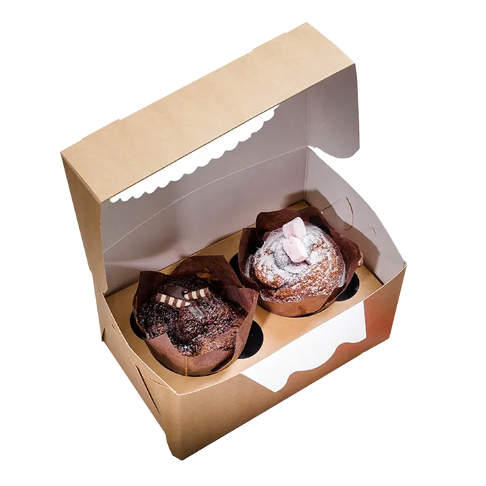 Hlavný obrázok produktu Papírová krabička EKO na muffiny 100x160x100 mm hnědá s okénkem [25 ks]