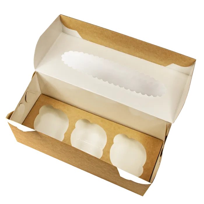 Hlavný obrázok produktu Papírová krabička EKO na muffiny 250x100x100 mm hnědá s okénkem [25 ks]