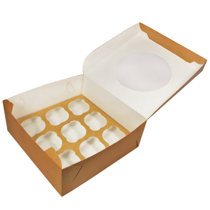 Hlavný obrázok produktu Papírová krabička EKO na muffiny 250x250x100 mm hnědá s okénkem [25 ks]