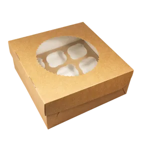 Papierová krabička EKO na muffiny 250x250x100 mm hnedá s okienkom [25 ks]