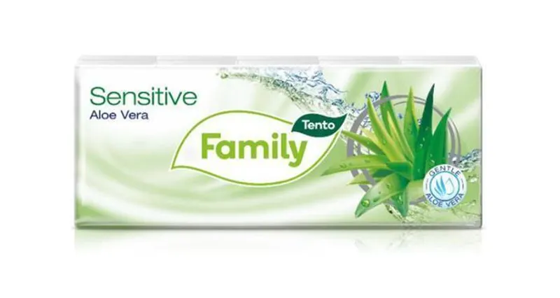 Hlavný obrázok produktu Papírové kapesníky "Sensitive", aloe vera, 3 vrstvé, 10x10 ks, TENTO