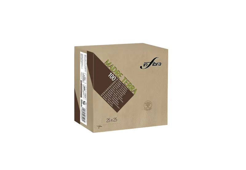 Hlavný obrázok produktu Koktejlové ubrousky Infibra Madre Terra 2vrstvé 25 × 25 cm béžové z recyklované vlákniny [100 ks]