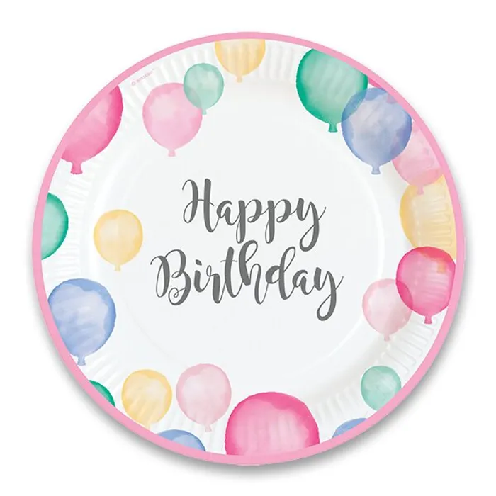 Hlavný obrázok produktu Papírové talířky Happy Birthday průměr 22,8 cm, [8 ks]