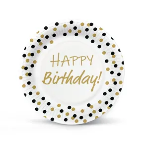 Papierový tanier (FSC Mix) Birthday Confetti - gold-black O23cm [8 ks]