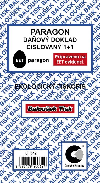 Hlavný obrázok produktu Paragon - daňový doklad číslovaný ET012