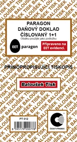 Paragon daňový doklad propisujúci číslovaný PT012