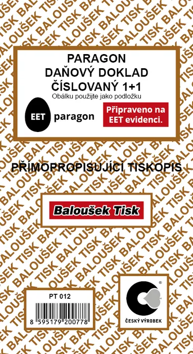 Hlavný obrázok produktu Paragon daňový doklad propisující číslovaný PT012