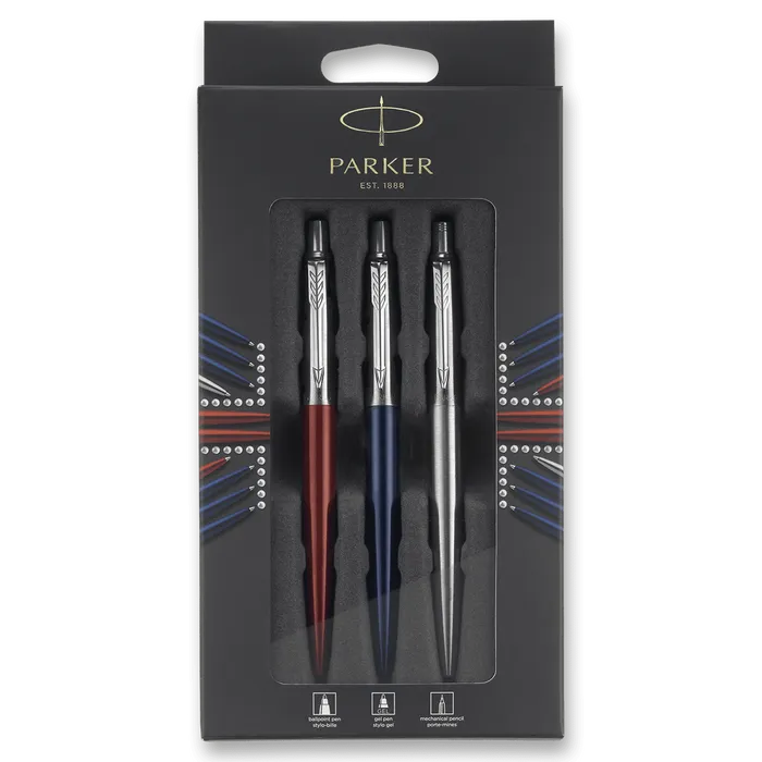 Hlavný obrázok produktu Parker Jotter Kensington Red CT, Royal Blue CT a Stainless Steel CT kuličková a mechanická