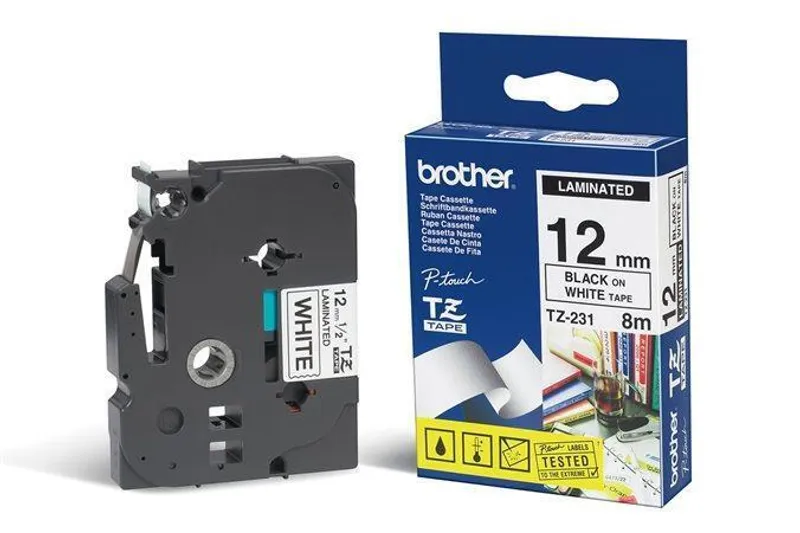 Hlavný obrázok produktu Páska, 12 mm x 8 m, BROTHER, bílá-černá